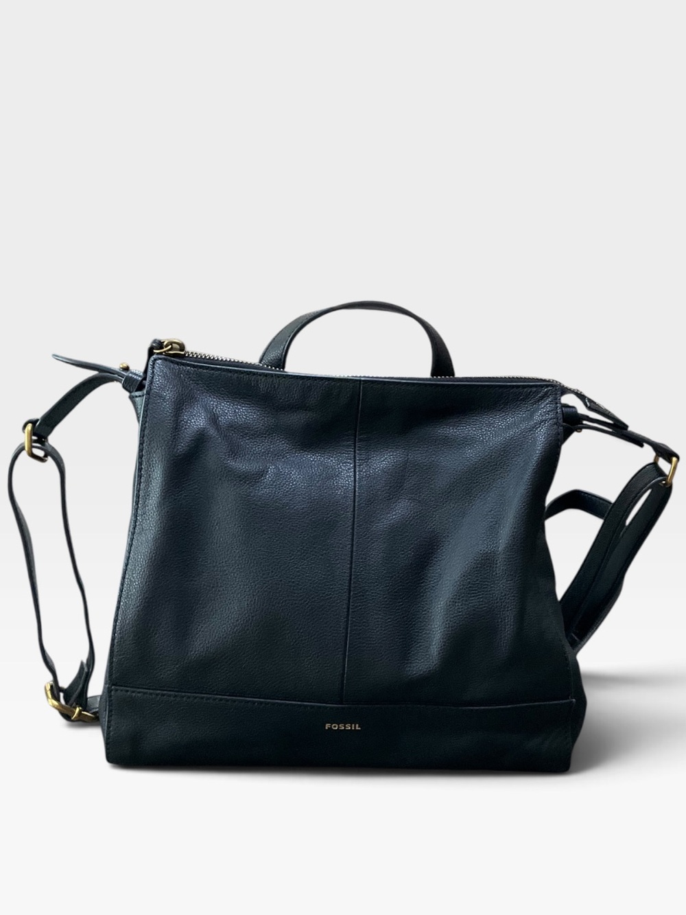 Fossil Black Leather Convertible Backpack Tote EUC
